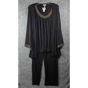Chicos Travelers 3 Piece Pant Set Brown Beaded Trim Tank Cardigan Womens Size XL